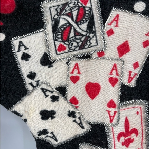 Cache Y2K Beaded Vintage Lambswool Ace Cards Christmas Cowl Sweater Size Small - Picture 10 of 15